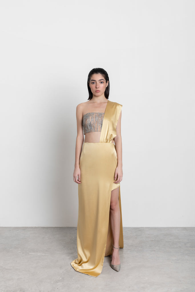GOLDEN ASYMMETRICAL DRESS