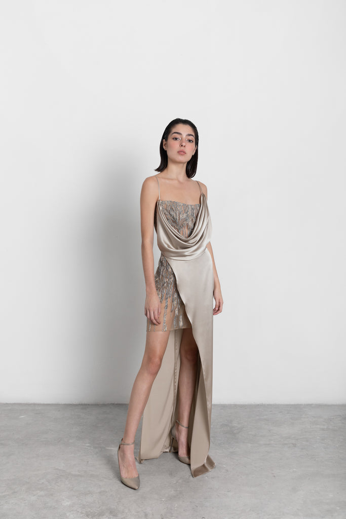 GREY FEATHERED DRESS