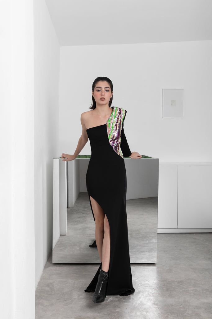 DISCO GALAXY ASYMMETRICAL DRESS