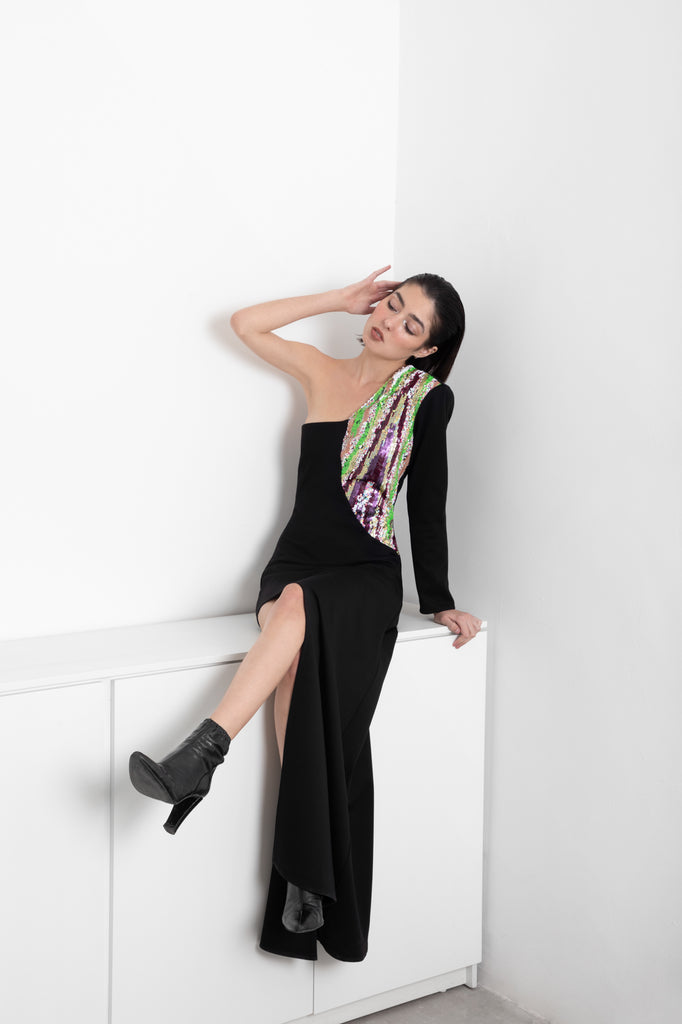 DISCO GALAXY ASYMMETRICAL DRESS